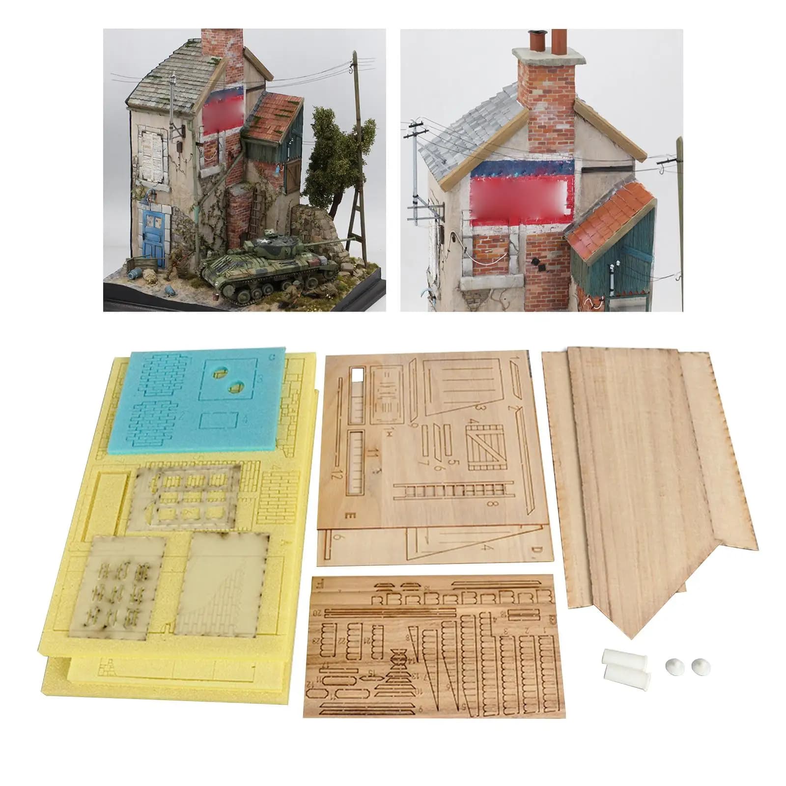 Kits de modèles de construction non peints, maison de ruines, scène Diorama Miniature en bois faite 