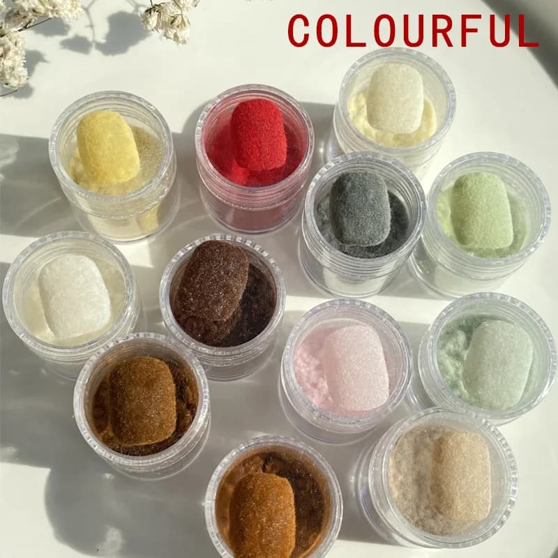 TSZS nouveau 12 couleurs flou flocage velours poudre à ongles hiver bleu rose blanc velours poudre à
