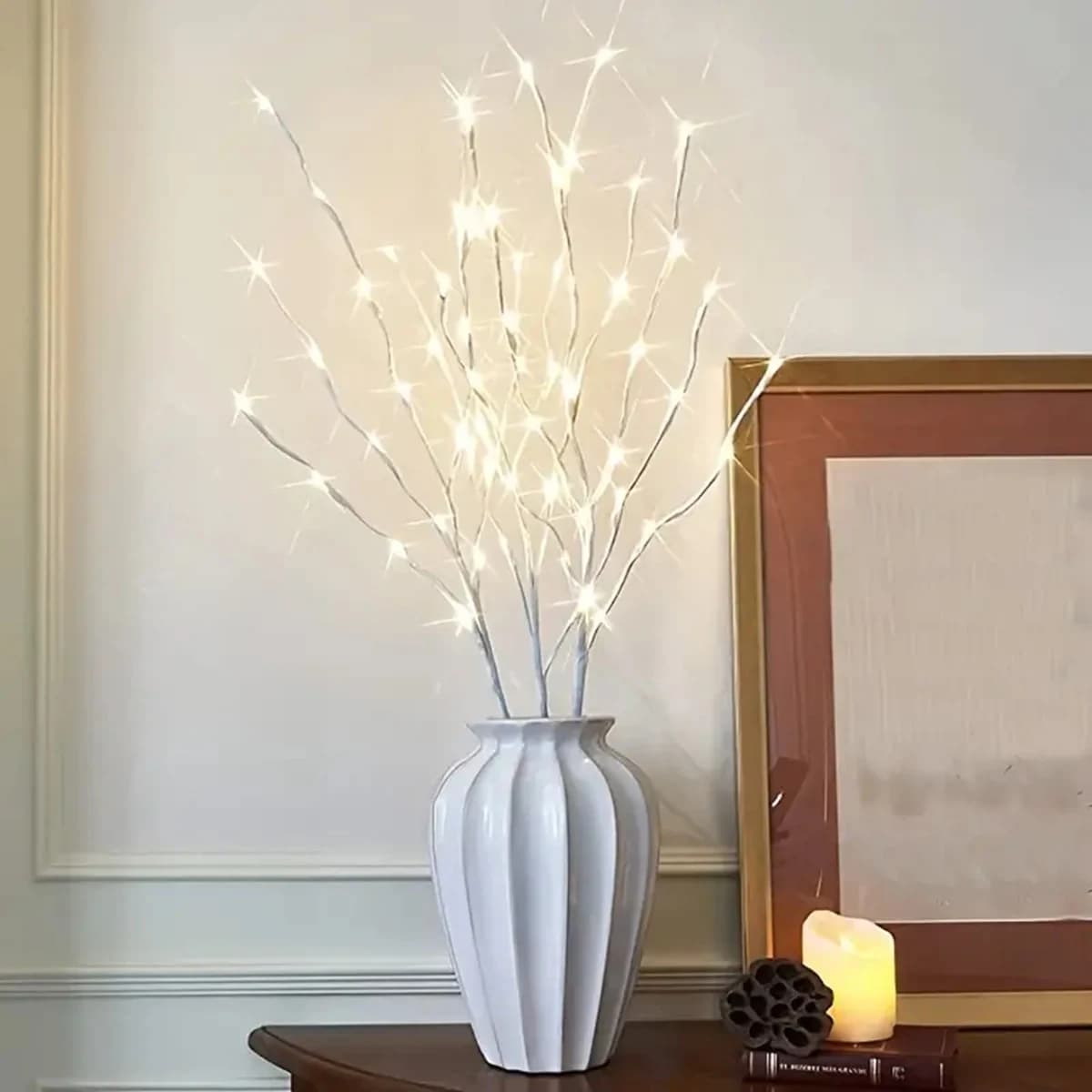 Branches de bouleau blanc à piles, 20 guirlandes lumineuses féeriques LED, Branches de saule pour la