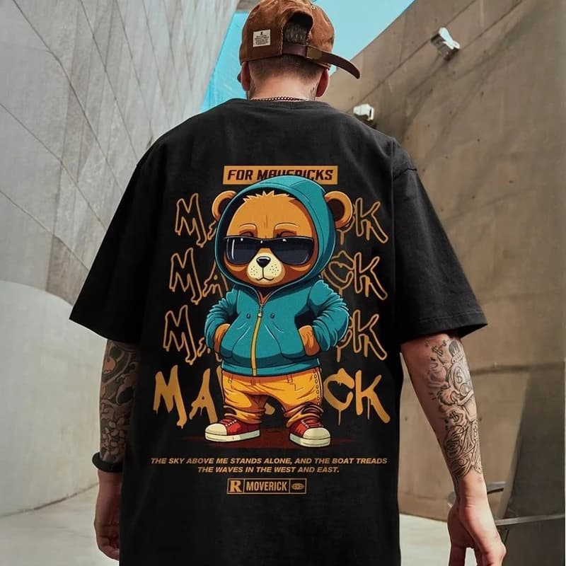 M-8XL hommes T-Shirt surdimensionné ample mode américaine Vintage lunettes de soleil ours imprimé T-
