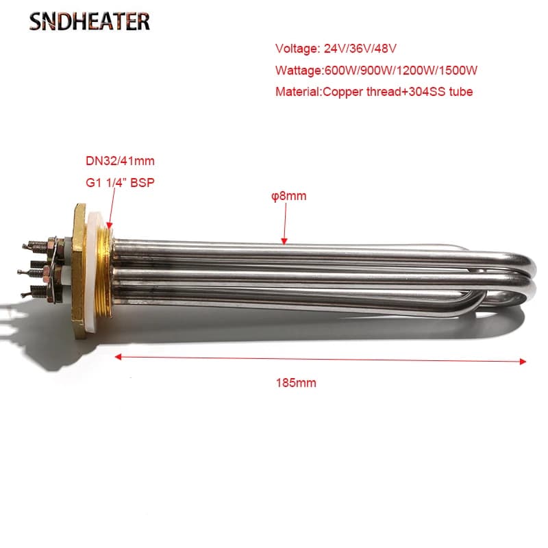 SNDHEATER-Tube chauffant à immersion CC, filetage tubulaire, 24V, 36V, 48V, G1, 1/4 ", Chr32, 41mm, 