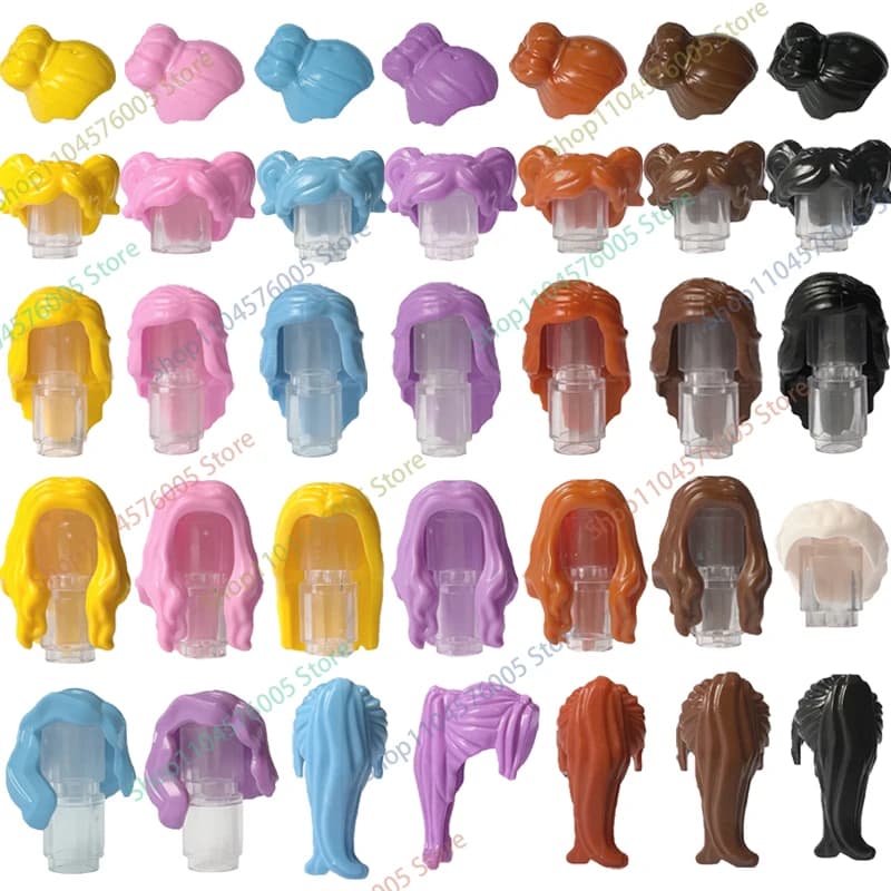 MOC – blocs de construction de cheveux bruns, figurines de ville, corps, accessoire créatif, pièces 