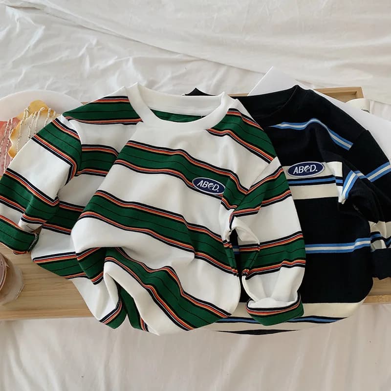 2025 automne enfants vêtements filles manches longues chemises à bascule Cool garçons rayure coton T