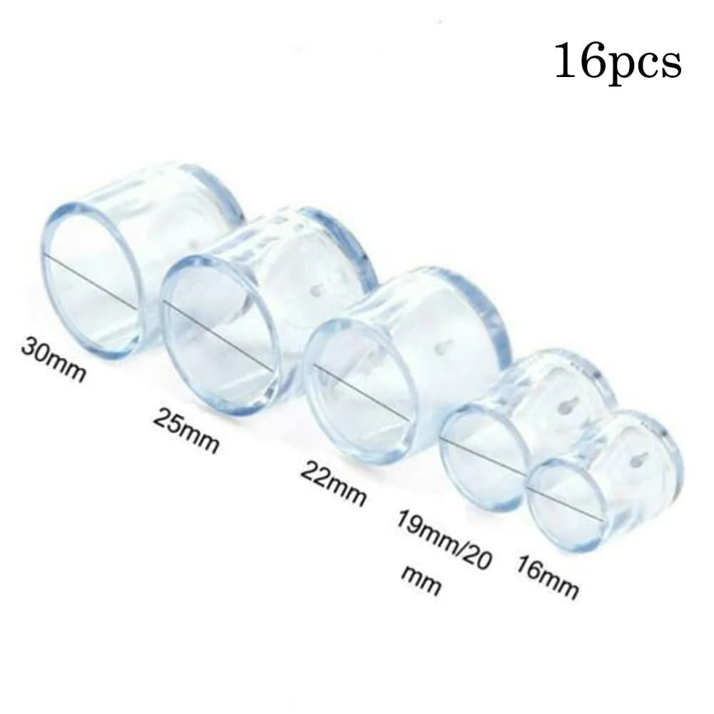 Protecteur de pied de pied de meuble, 16 pièces, PVC blanc Transparent 16mm/19mm/25mm, capuchon rési