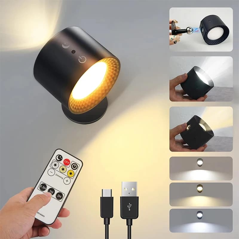 Lampe murale Led Double tête, commande tactile, télécommande rotative à 360 degrés, Recharge USB, ve