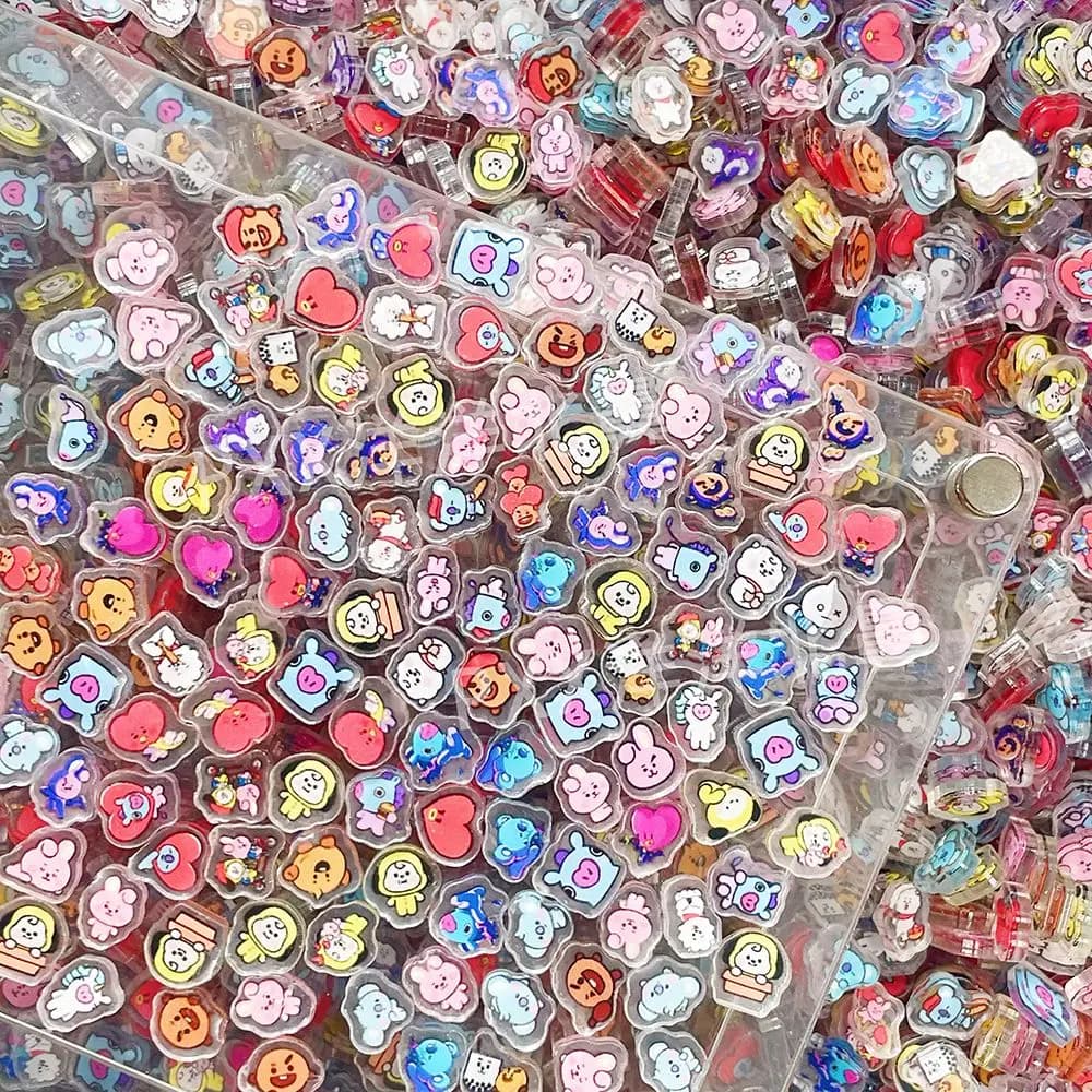 100 mini-plaques acryliques BT21 pour accessoires DIY, décoration, aimants de réfrigérateur mignons,