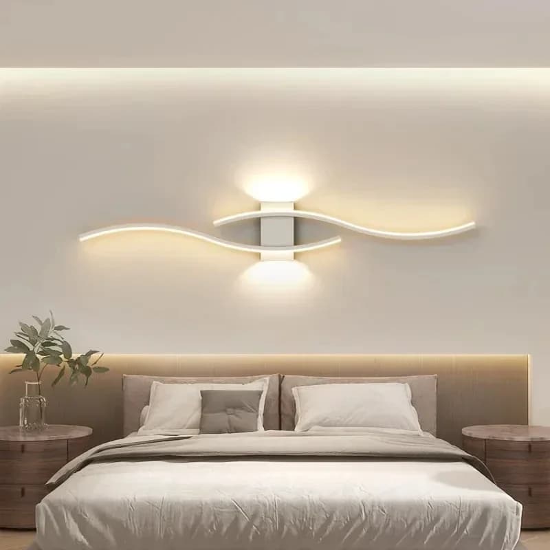 Moderne LED bande applique Double courbe télécommande lumière chevet décor noir or appliques murales