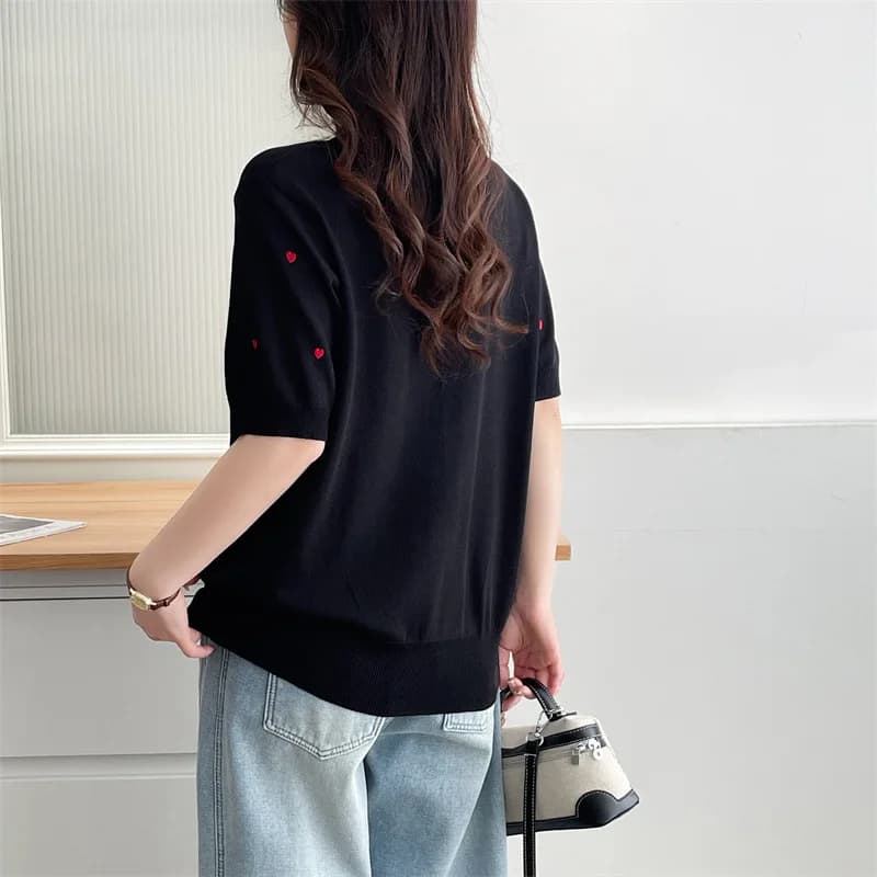 Pull à manches courtes Ice InjEmbroidery Coussins Temperament pour femmes, vêtements décontractés, g