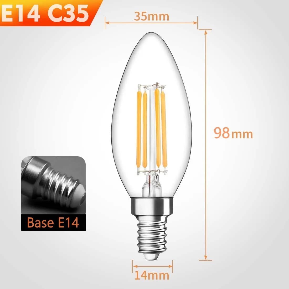 Ampoule LED E14 6W 4W 2W AC220/240V, bougie à Filament C35 Edison, ampoule en verre rétro Antique St