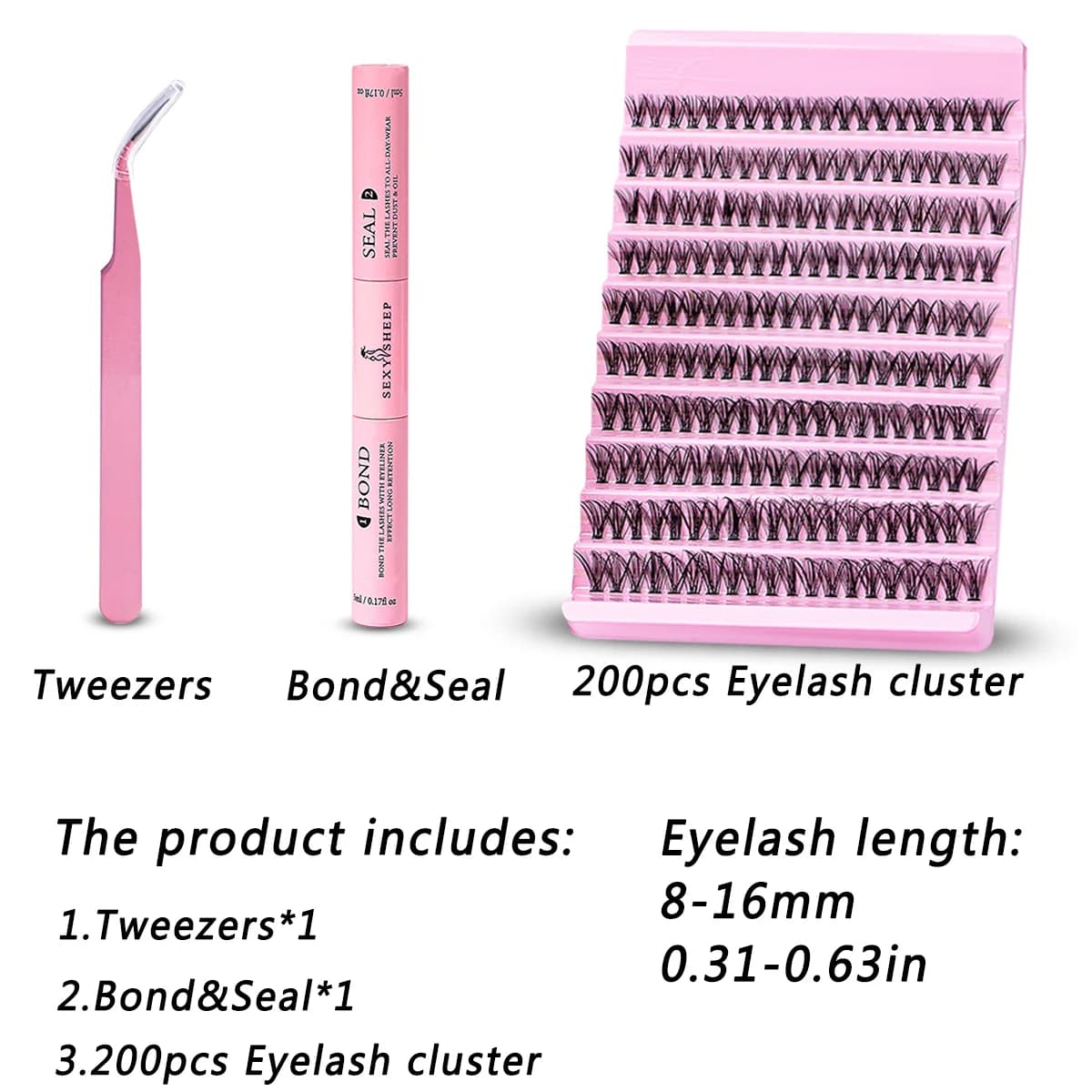 Kit d'extension de cils à faire soi-même, 200 pièces, grappe de cils individuelle, boucles D, mélang