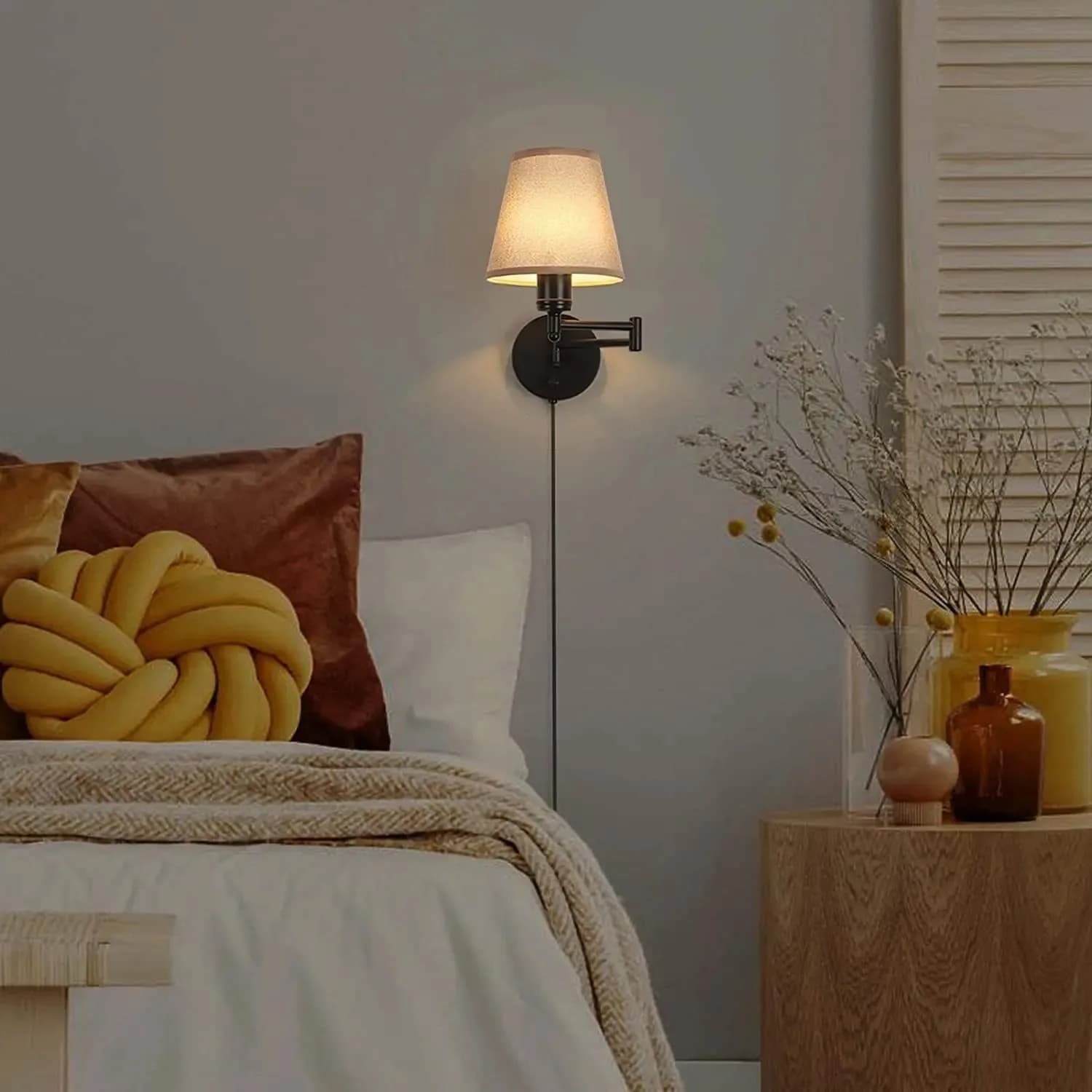 LED applique américaine bras oscillant pliant US EU prise interrupteur tissu chambre chevet salon ét