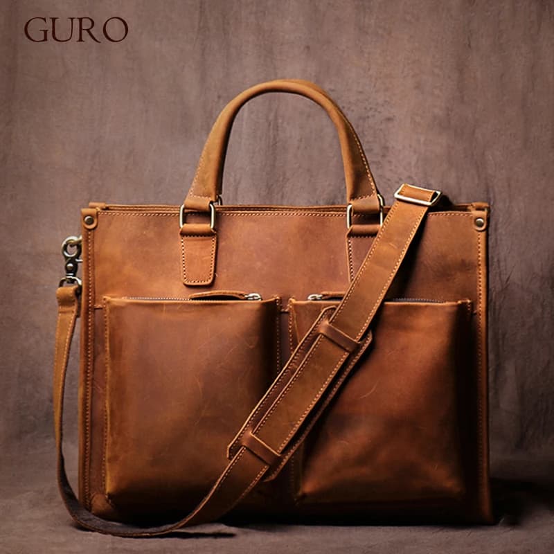 GURO-Sac à Main en Cuir group pour Homme, Étui à Bombes de Luxe, Sac à Bandoulière Vintage pour Ordi
