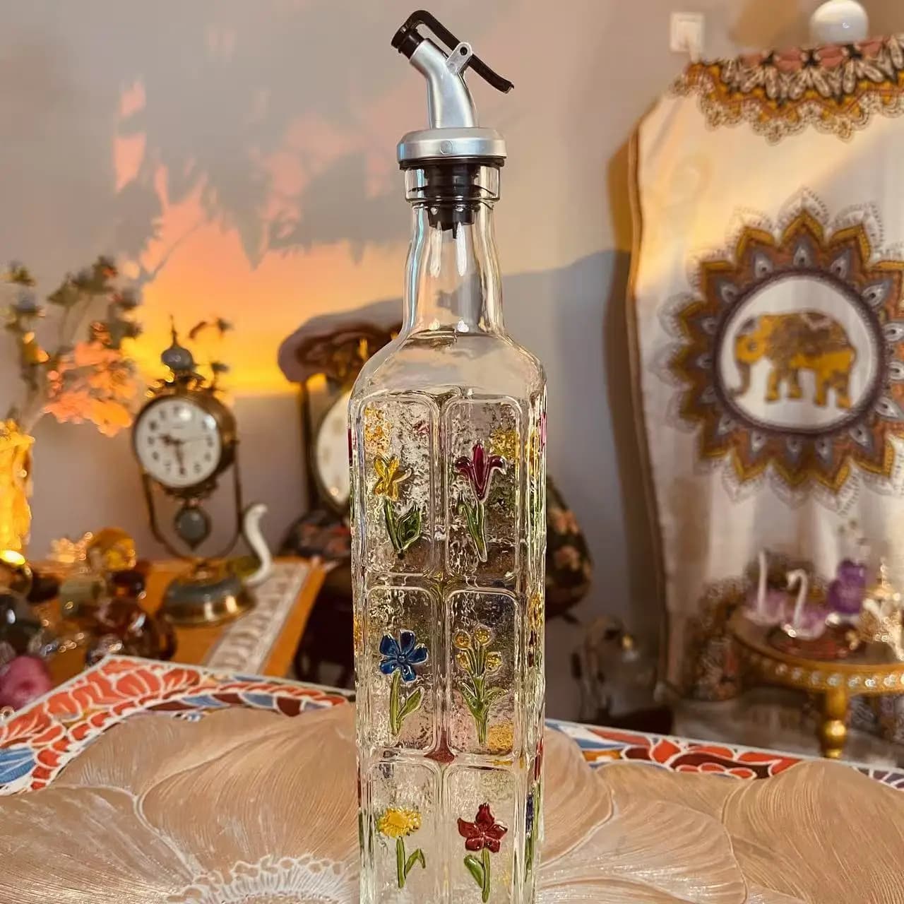 Ensemble de bouteilles d'huile et de vinaigre en Relief peintes à la main, bouteilles d'assaisonneme