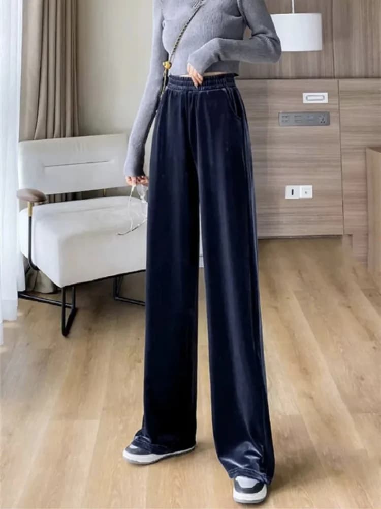 Pantalon en velours pour femmes, taille haute, streetwear, ample, décontracté, long, jambes droites,