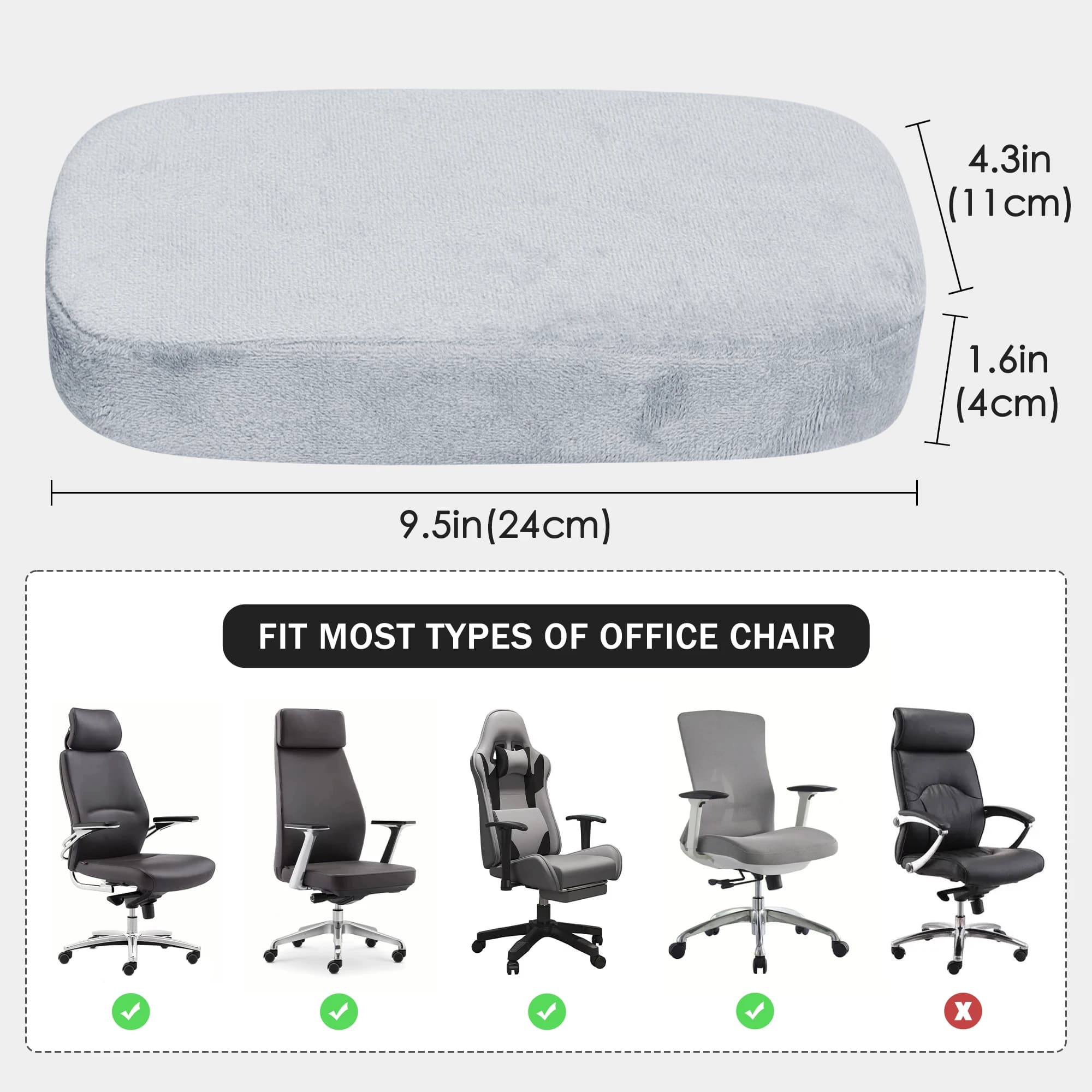 Housses d'accoudoir de chaise de bureau pour coudes et avant-bras, ensemble de 2 pièces en velours é