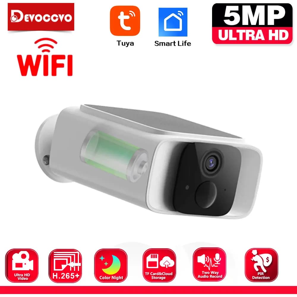 Caméra Bullet Solaire Wifi Tuya Extérieure 5MP Étanche Alimentée par Batterie Caméra de Surveillance