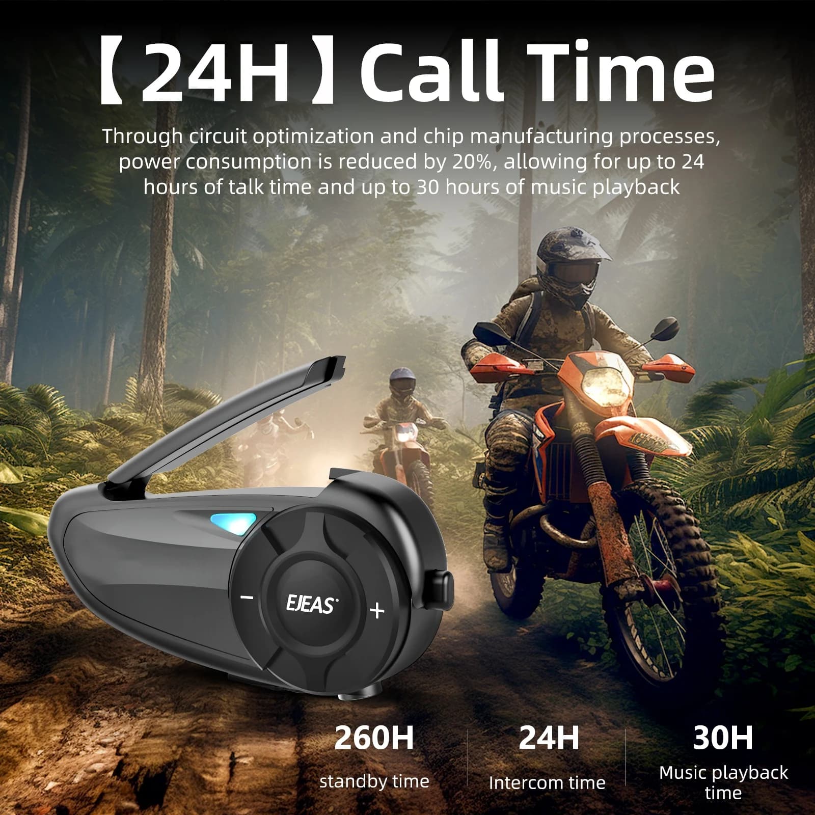 EJEAS Q2 Moto Casque Interphone Bluetooth 5.1 Casque Rapide Paire Étanche Jusqu'à 2 Coureurs Sans Fi