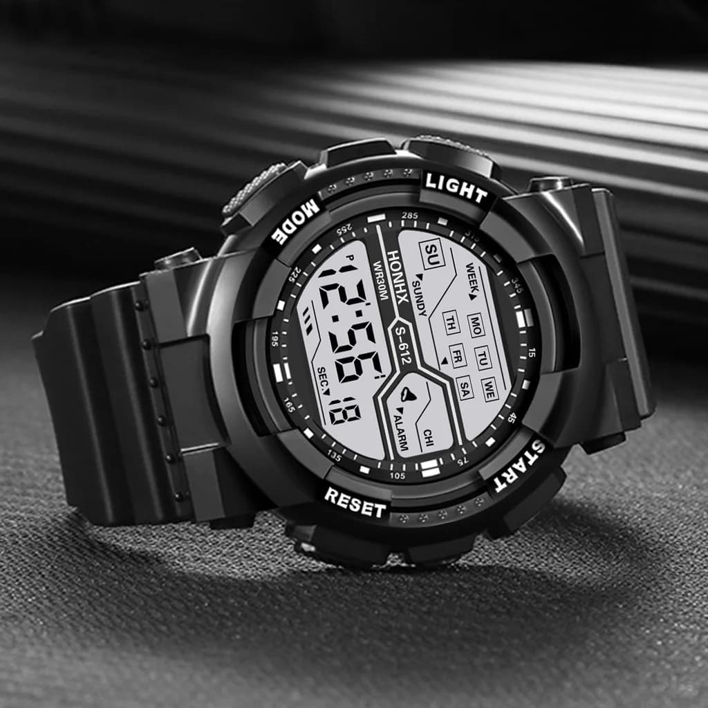 Sport de plein air hommes montre multifonction grand écran LED électronique étanche lumineux militai