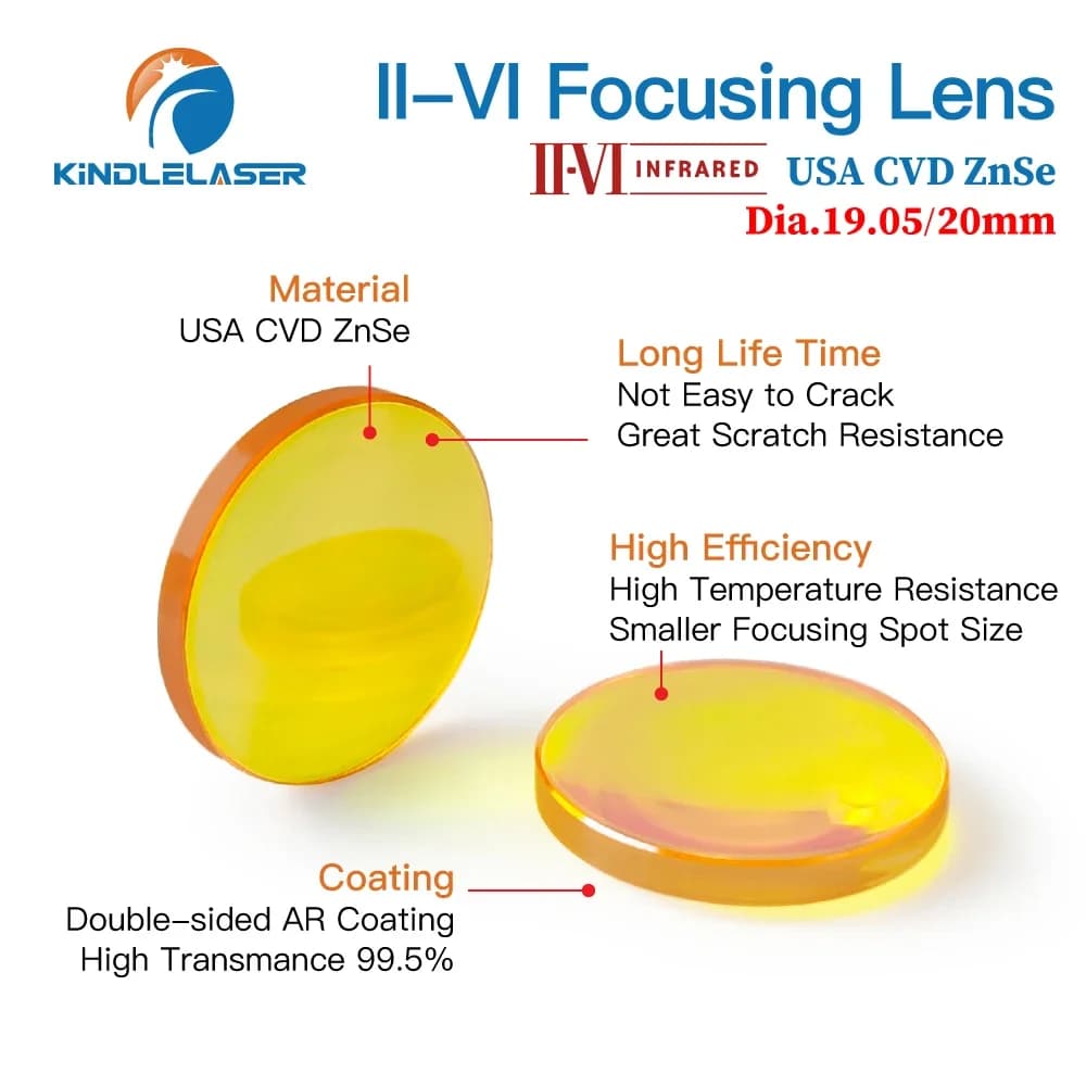 II-VI INFRAROUGE CO2 Laser Focus Lentille Dia.19.05mm 20mm FL 38.1/50.8/63.5/76.2/101.6mm Pour CO2 L