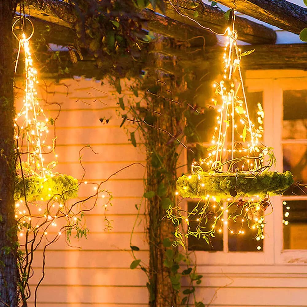 1 paquet de guirlandes lumineuses à énergie solaire 200 LED cascade lumières étanche vigne chaîne fé