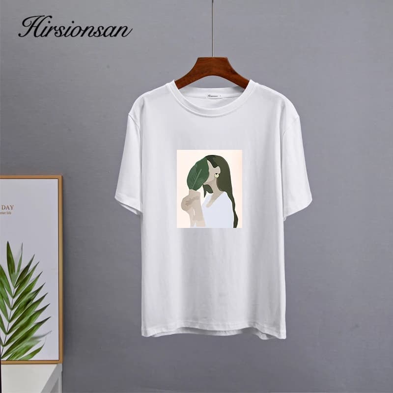 Hirsionsan – t-shirt imprimé pour femmes, 2023 coton, ample, décontracté, Chic, estival, 100%