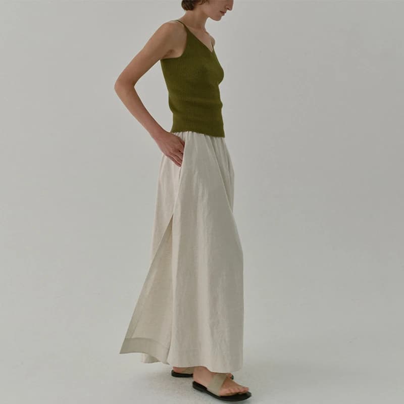 Jupe Chic en lin Vintage fendue sur le côté pour femmes, couleur unie, coton et lin, nouvelles jupes
