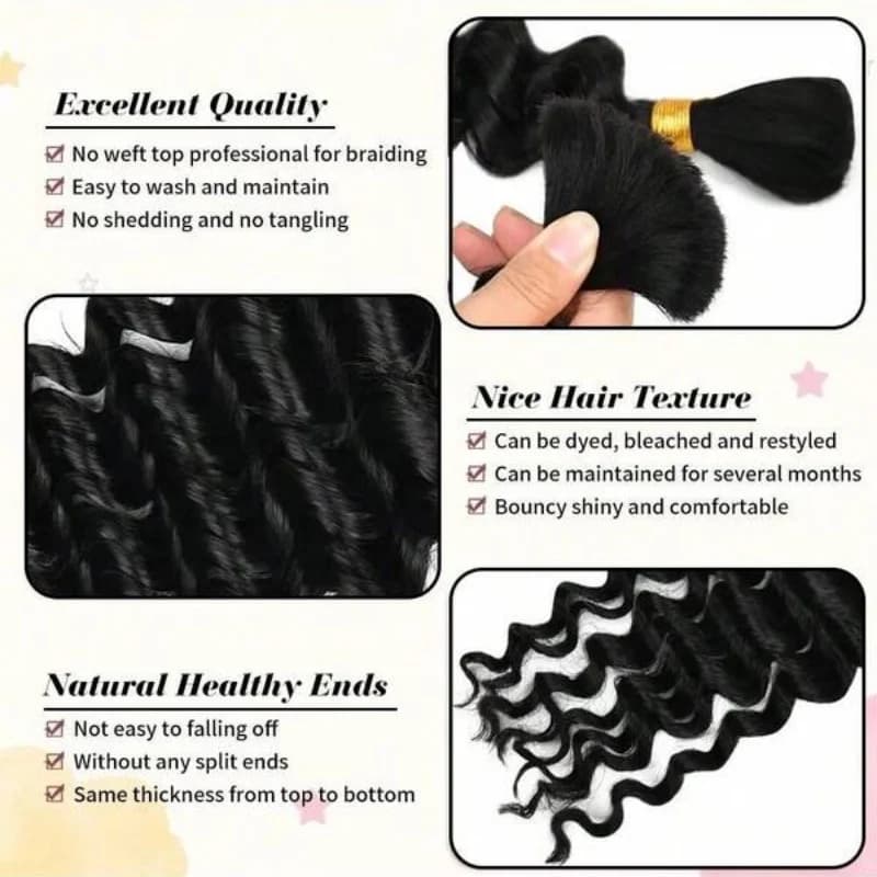 Cheveux humains en vrac pour tressage 2 paquets vague profonde Extensions de cheveux humains tressag