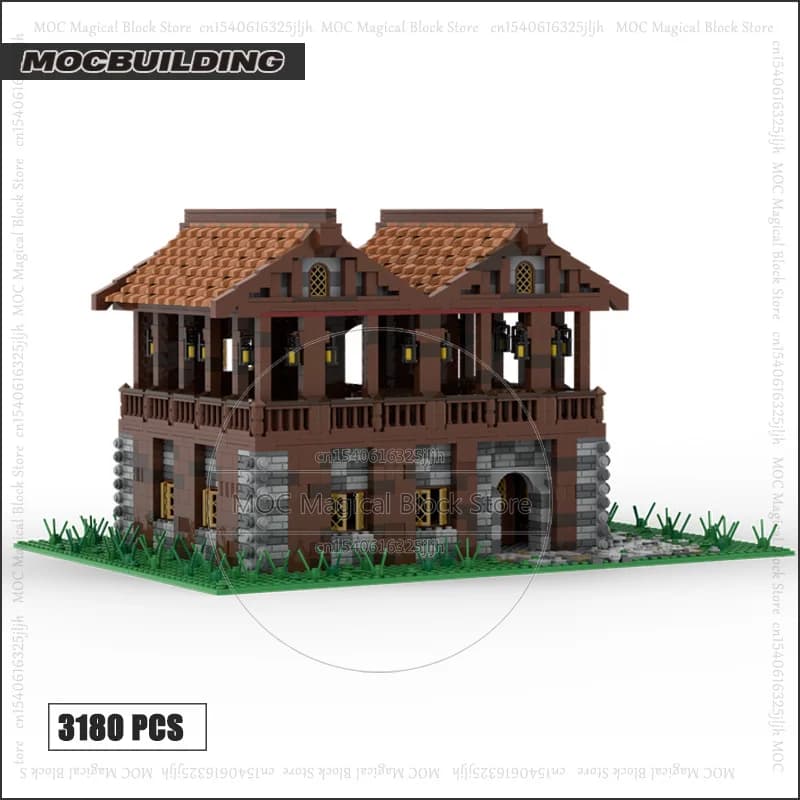 UCS-décennie s de construction MOC de café médiéval à 2 étages, modèle d'architecture de village, br