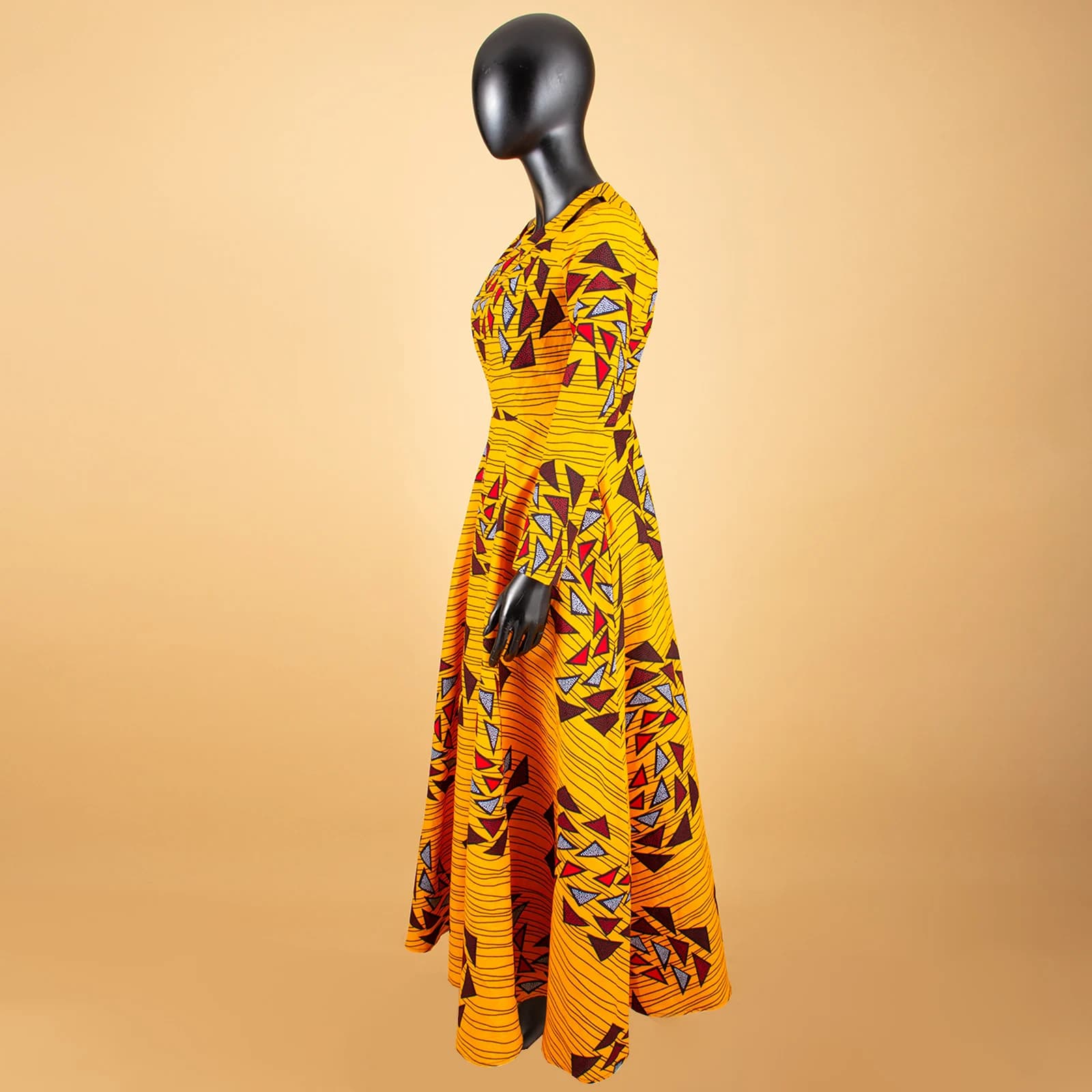AfriPrecCasual-Robe trapèze en coton pour femmes, tissu imprimé Ankara, manches longues, sans bretel