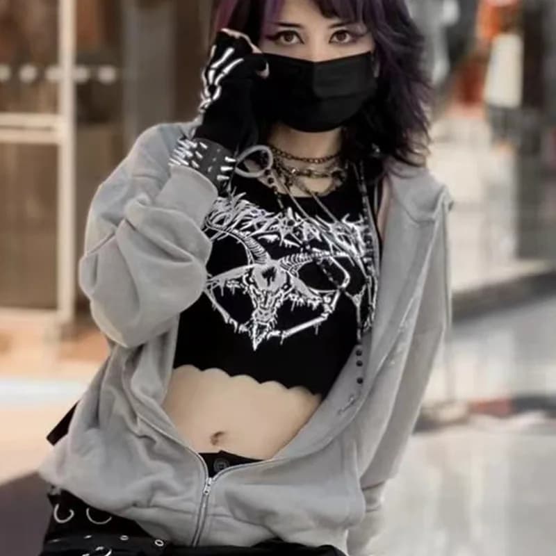 Débardeur gothique tricoté Punk noir pour centre commercial, imprimé chèvre Grunge, Harajuku, haut c
