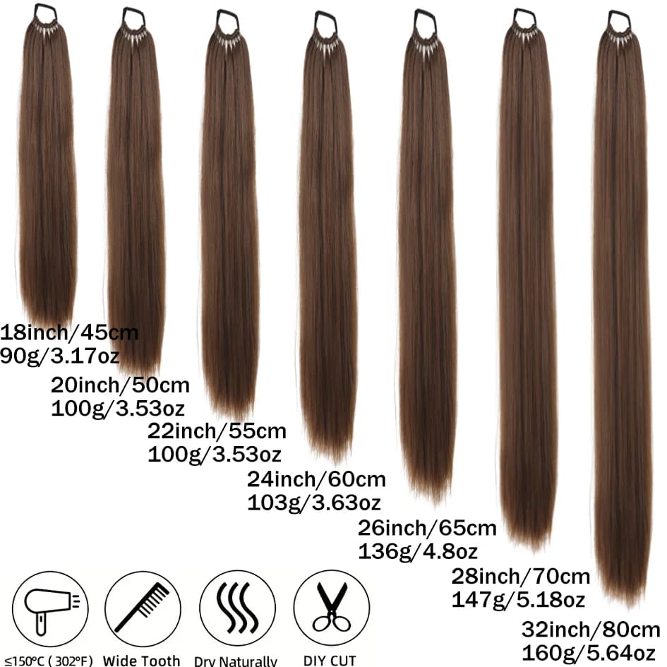 Queue de Cheval Synthétique Longue et Droite Ultraviolette, Bandeau, Corde artificiel astique, 18 Po