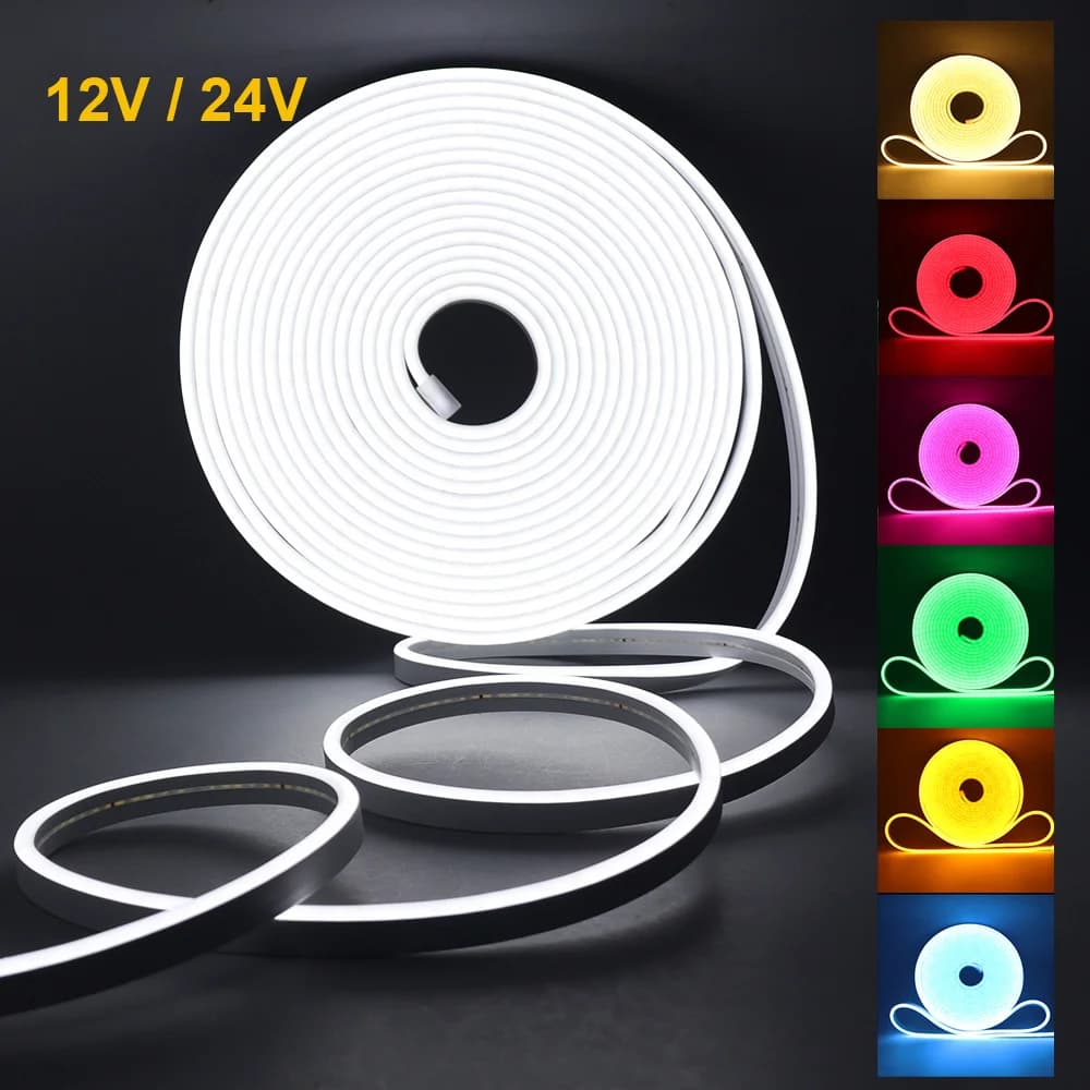 Bande Lumineuse Néon LED 12V 24V, Corde Étanche, Lampe Flexible en Silicone, Décoration de la Maison