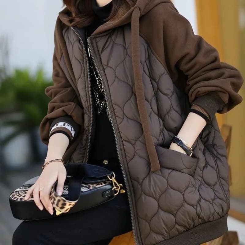 Parkas matelassés à capuche vintage pour femmes, veste matelassurera en coton patchwork, manteau gra
