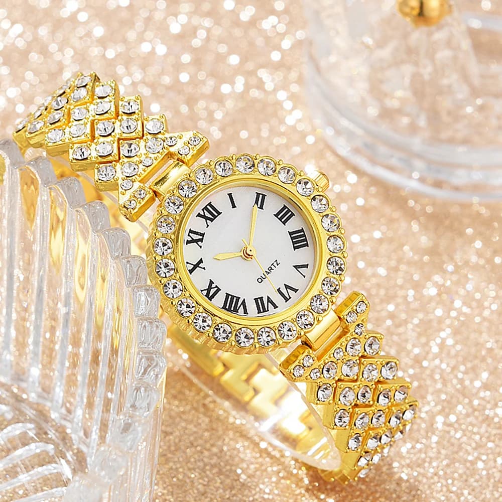 Mode luxe femmes or montre Bracelet collier 6 pièces ensemble dames diamant Quartz montre-Bracelet s