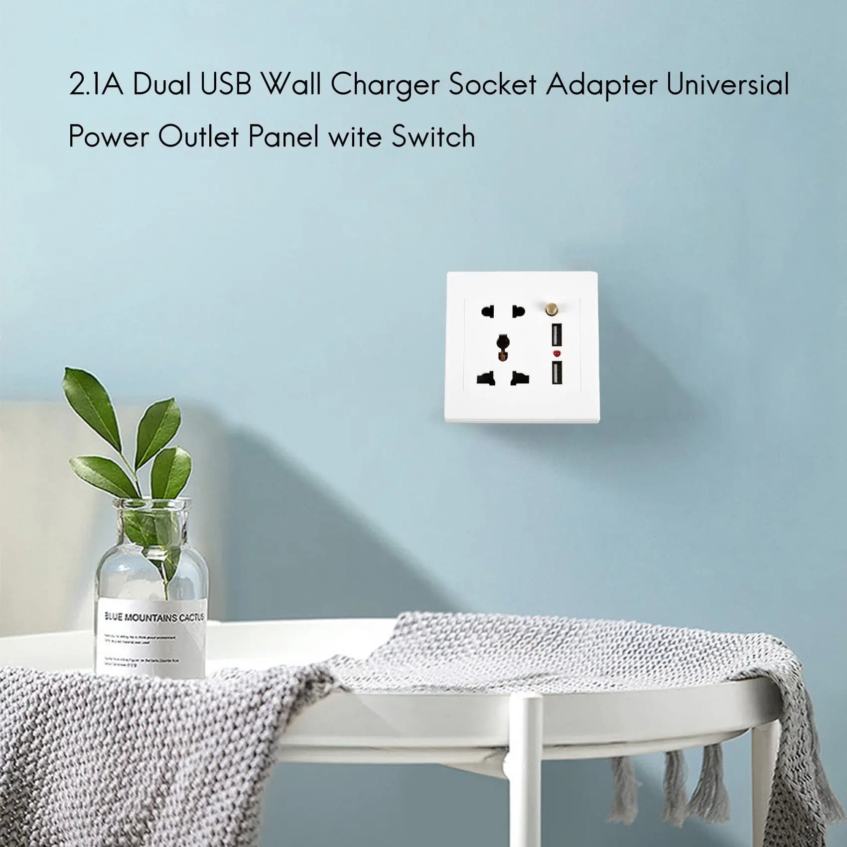 Adaptateur de prise de chargeur mural USB pour touristes, panneau de prise de courant, interrupteur 