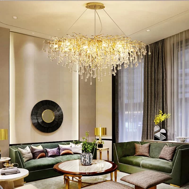 Lustres en cristal de luxe nordique royal, or, chrome, goutte d'eau, suspension, salon, hôtel, hall,