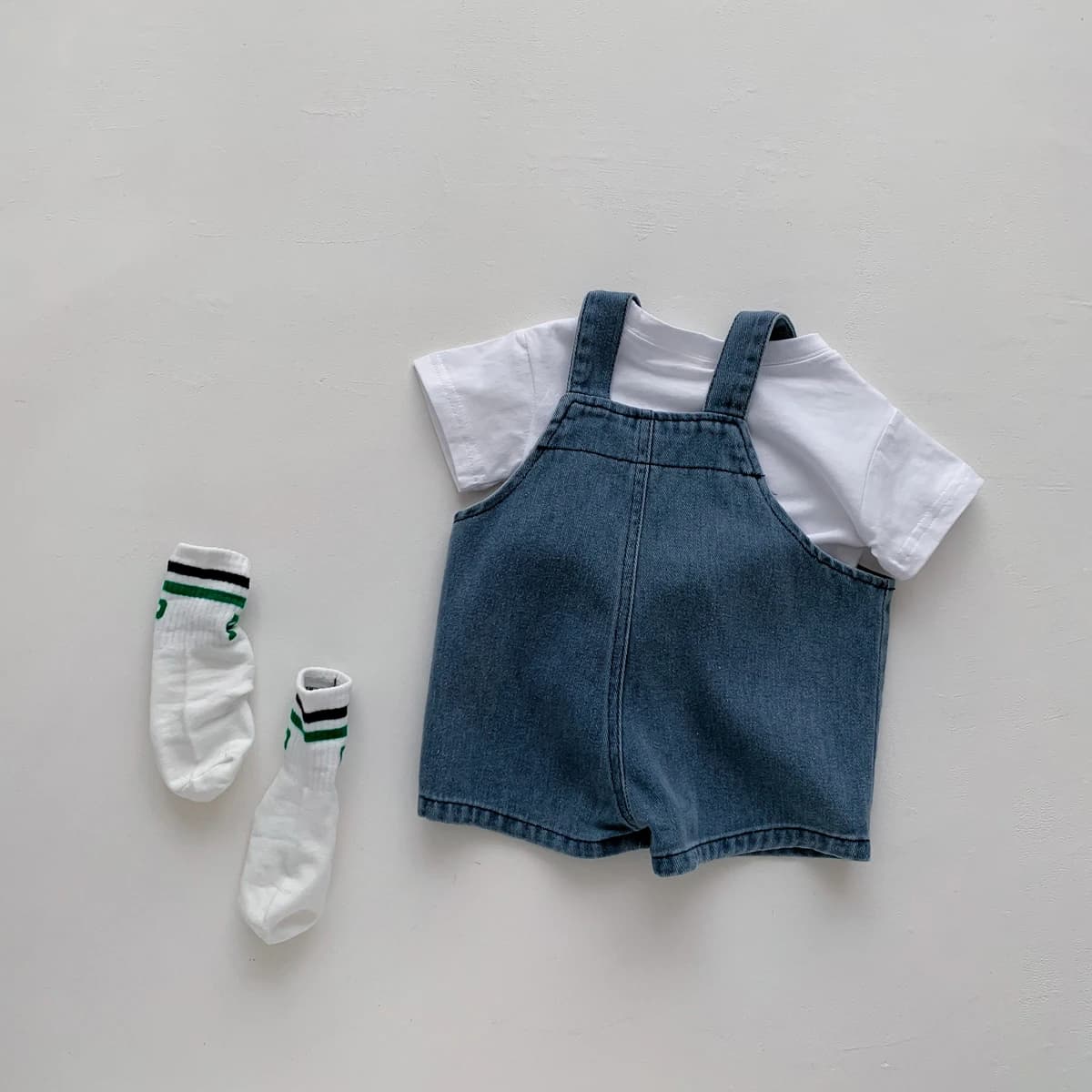 T-shirt en denim pour bébé fille et garçon, combinaison pour nouveau-né, ensemble 2 pièces