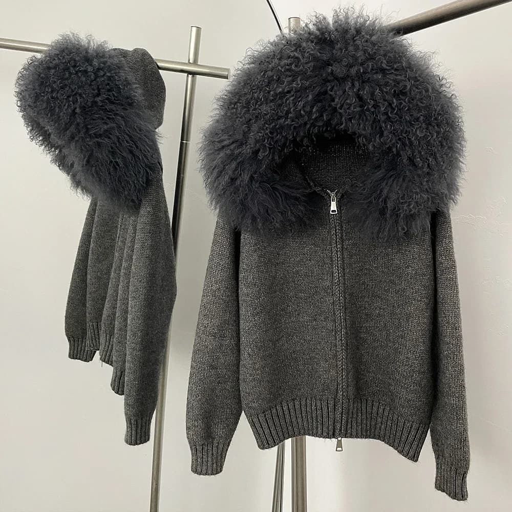 Manteau femmes Cardigan manteau de fourrure de renard naturel femmes réel fourrure mongole tricots f
