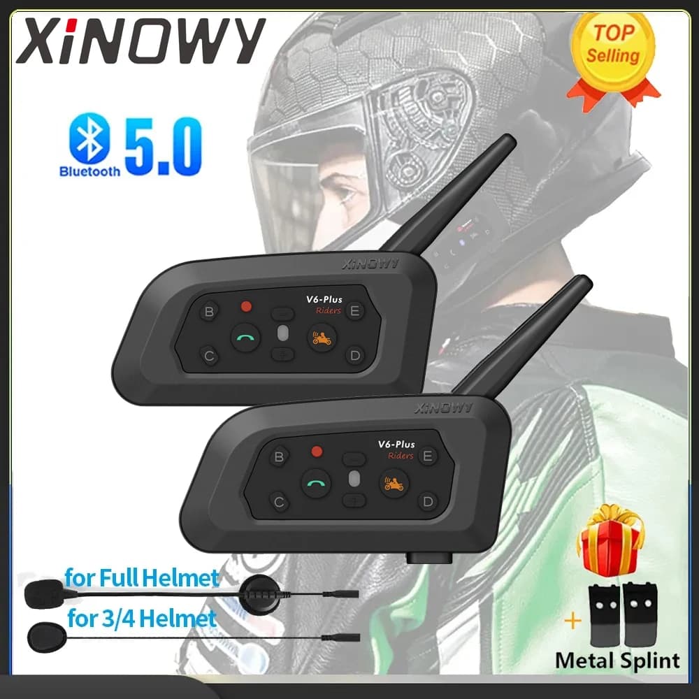 XiNOWy V6 PLUS casque de moto Bluetooth casque Interphone étanche 6 coureurs 1200m communicateur 850