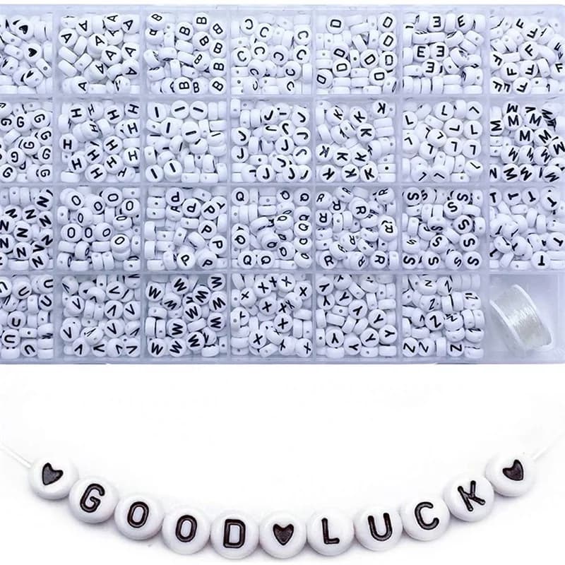 1400 pièces/boîte acrylique Alphabet anglais lettre perles ensemble Kits avec cordons extensibles po