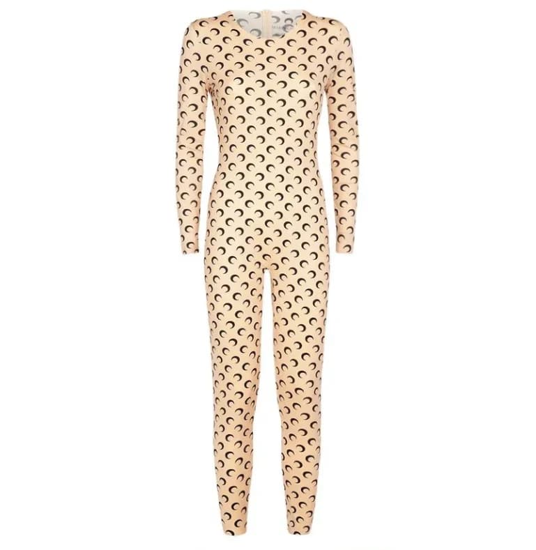 Combinaison Y2K à imprimé lune pour femme, manches longues, élastique, moulante, streetwear, sexy, m