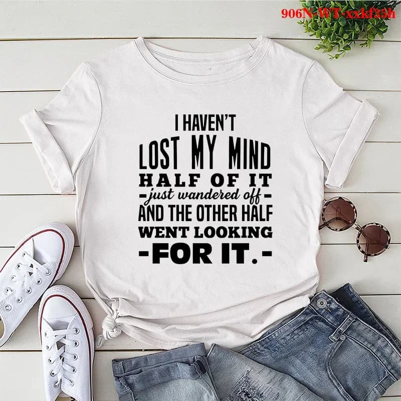 T-shirt manches courtes col rond femme, I HHM'T LOST MY MIND, Lettre imprimée