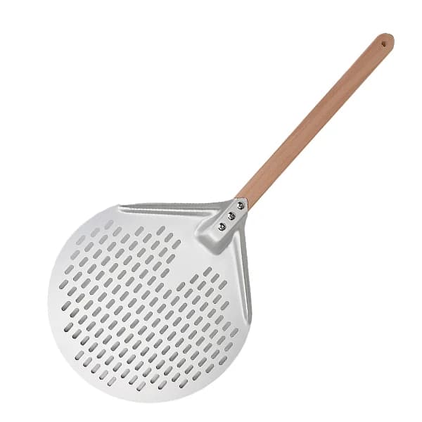 Pagaie à Pizza ronde en aluminium anodisé dur, 12/14 pouces, avec manche en bois, four fait maison, 