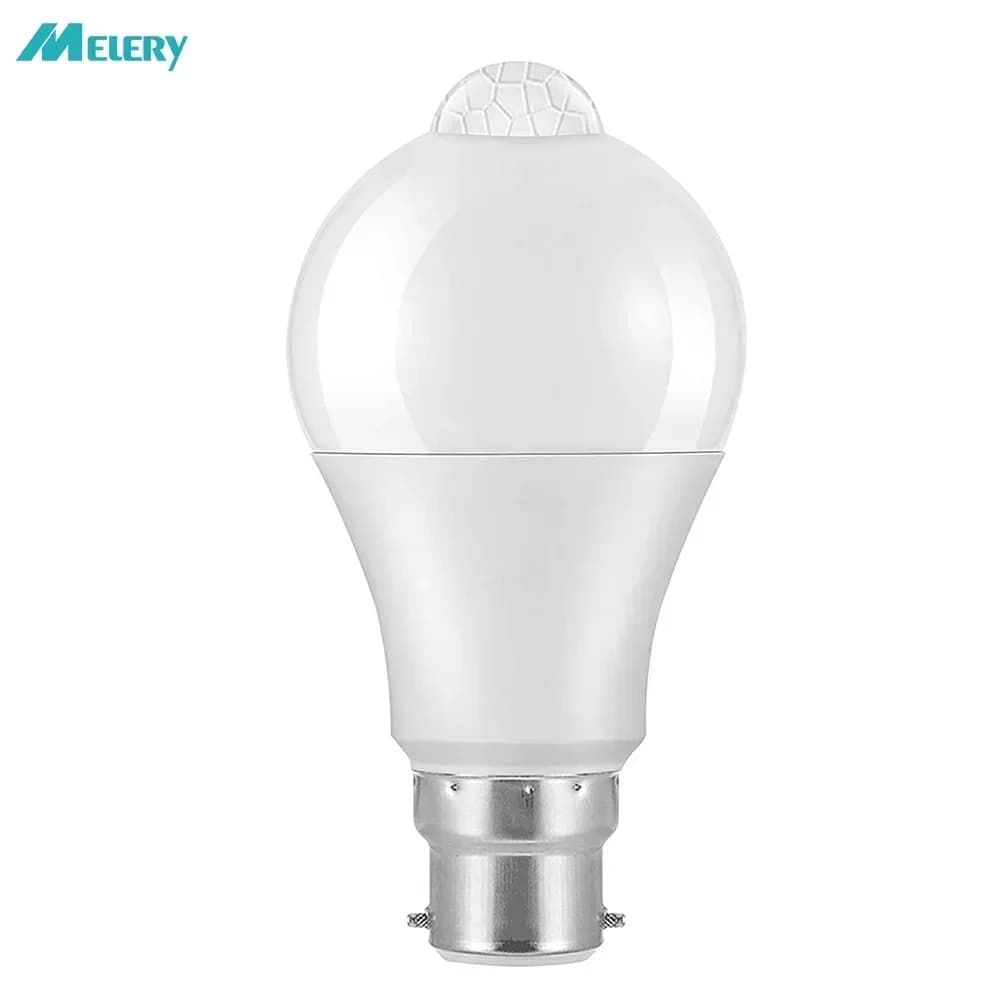 Melery-Ampoules à capteur de mouvement intelligent LED, B22 PIR, blanc froid, 6000K, marche et arrêt