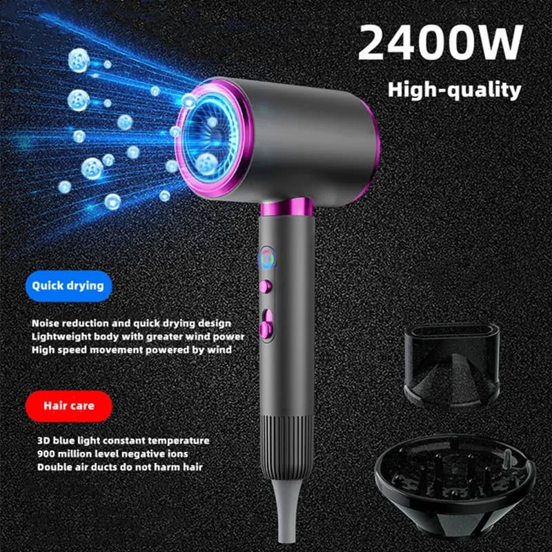 Sèche-cheveux à grande vitesse 2400w, vente directe du fabricant, Ion négatif haute puissance, lumiè