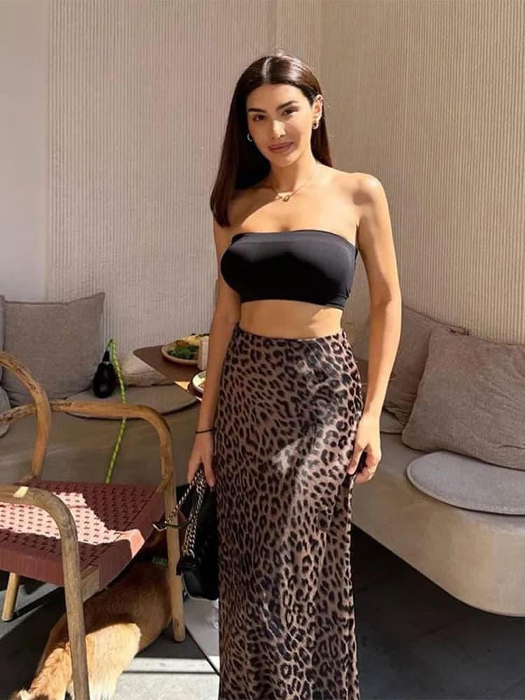 Vintage imprimé léopard trompette jupes femme 2025 rue Chic taille haute jupe longue printemps burea