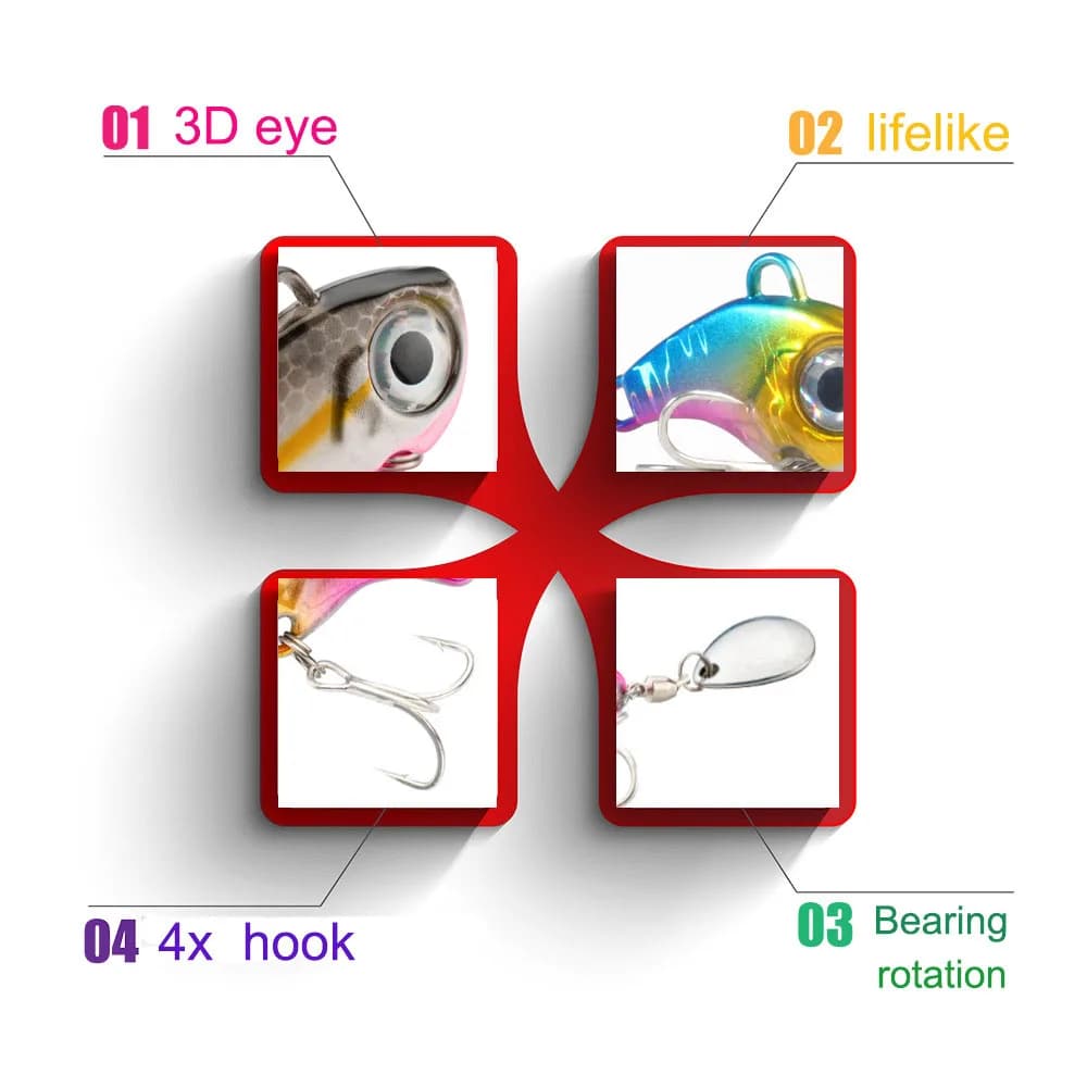 Wobble rotatif métal VIB Vibration appât Spinner cuillère gabarit leurres de pêche 10g 20g 30g appât