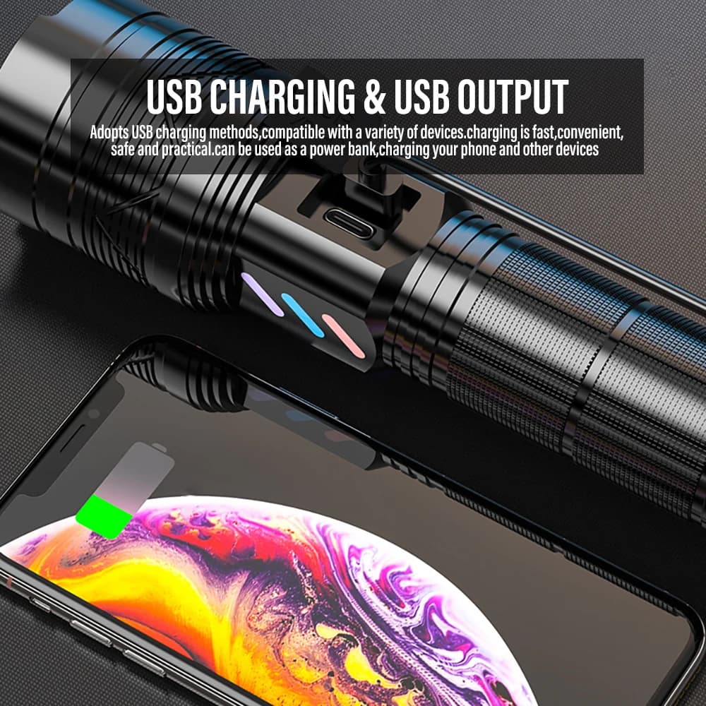 Lampe de poche LEP longue portée, haute puissance, lumière forte, chargeur USB, batterie au Lithium 
