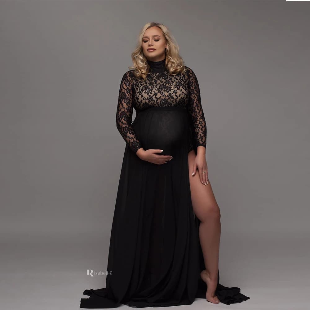 Robe d'accessoires de photographie de maternité, body en dentelle extensible, jupe fendue sur les cô