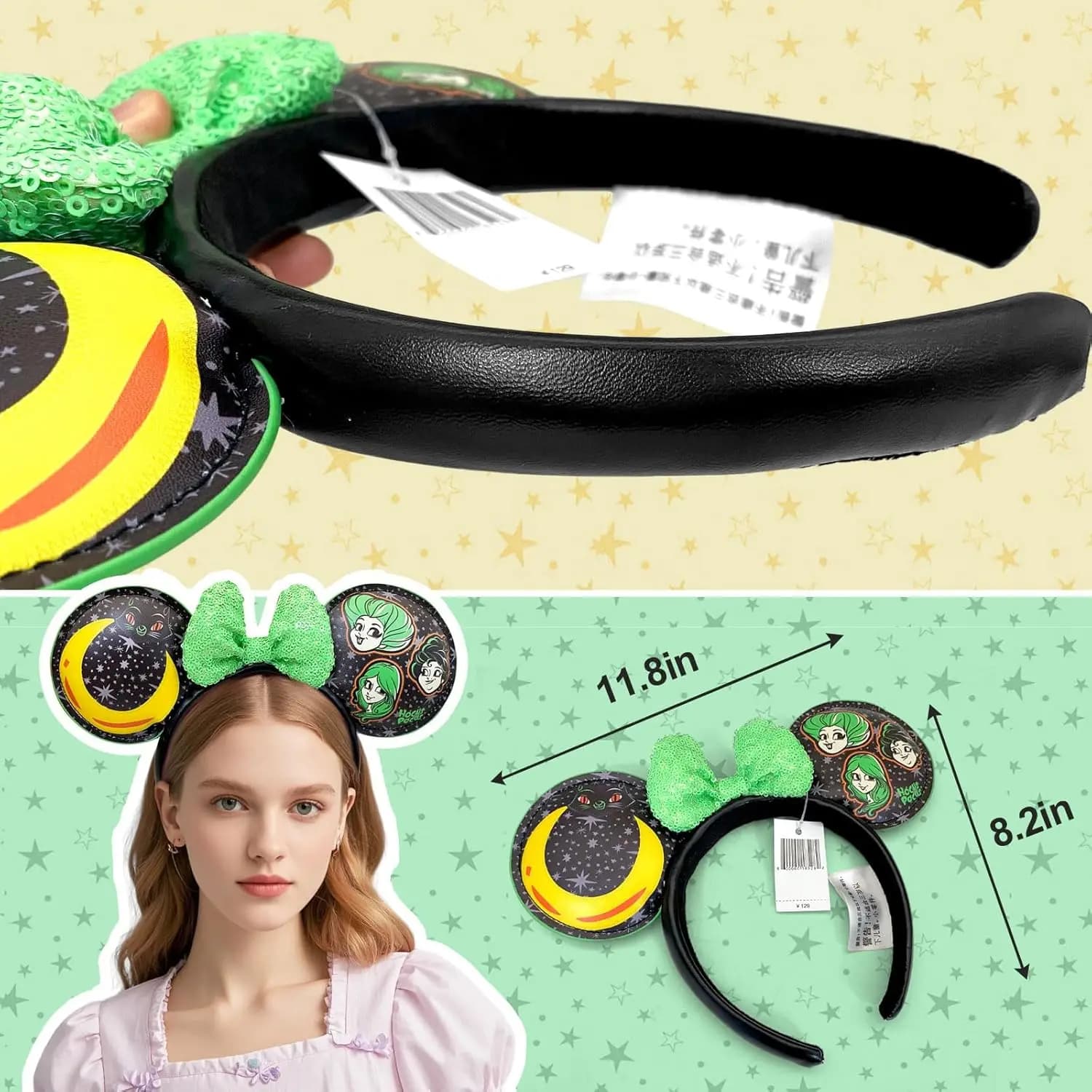 Serre-tête Mickey Mouse avec oreilles en PU et nœud, accessoire de cheveux pour Noël, Halloween, fêt